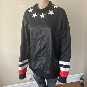 Givenchy Star Neck Leather Shirt With Stripe Cuff